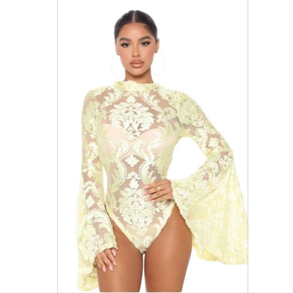 A Night Downtown Mesh Bodysuit - Yellow - Picture 2 of 5